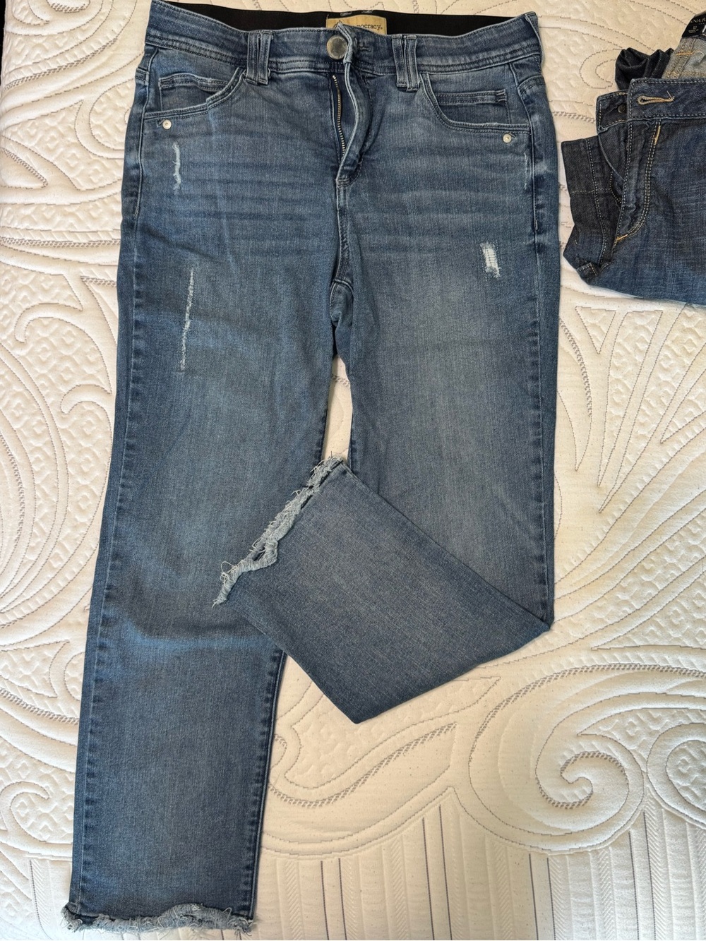 Democracy Straight Leg Distressed Blue Jeans